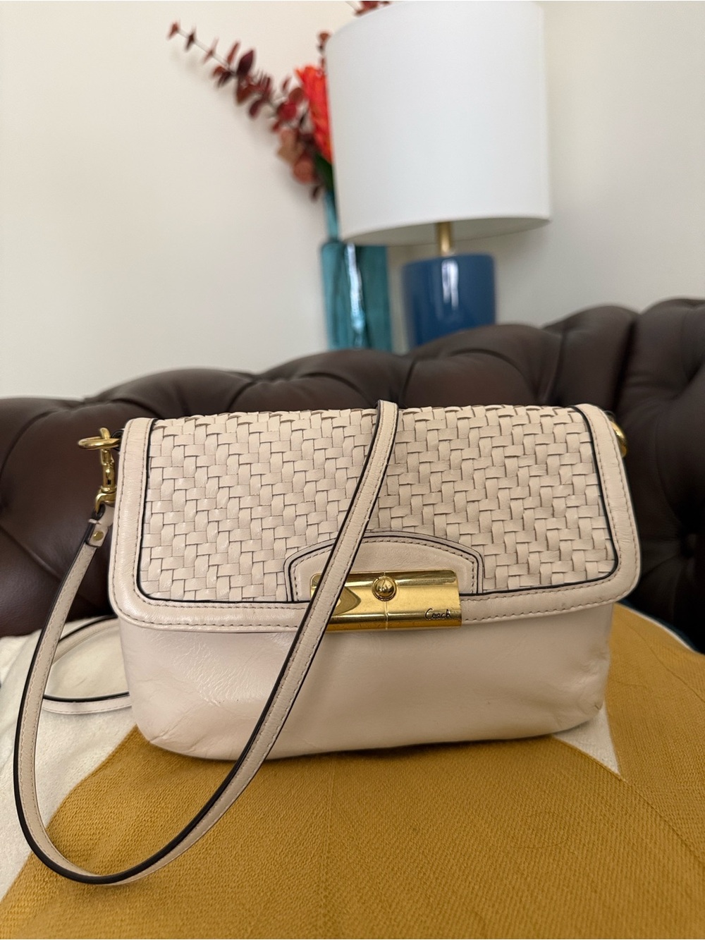 Coach Woven Flap Crossbody with Gold Hardware